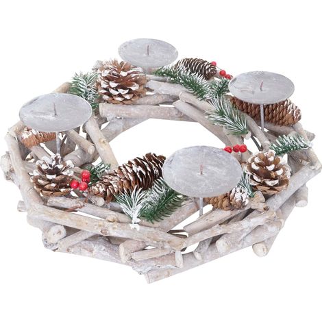 Corona de Adviento decoración de mesa redonda Madera navideña Ø 35cm blanco-gris sin velas 040002567