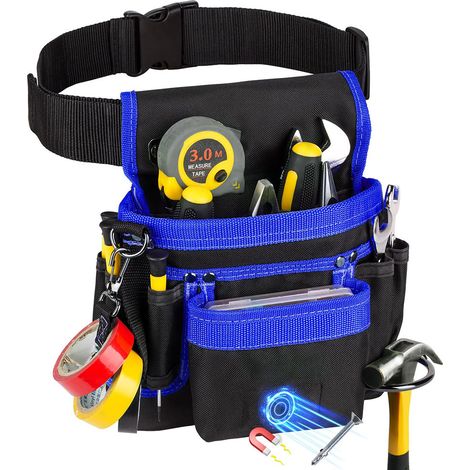 Cintura porta attrezzi, marsupio magnetico, 14 tasche per uomo, cintura porta attrezzi rimovibile e regolabile per elettricisti, carpentieri, operai edili, grembiule da lavoro, cintura multiuso, nero/