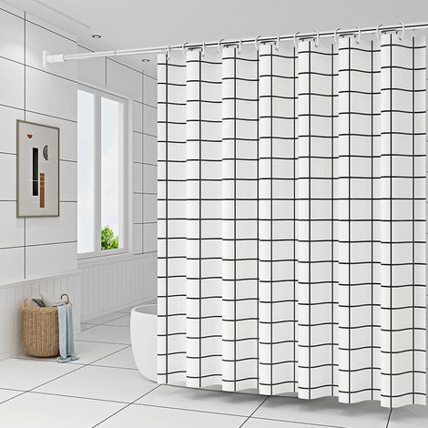 Rideau de douche à carreaux blancs, petit modèle, sans tringle, largeur 120 cm x hauteur 200 cm, Lilla Vit Little White