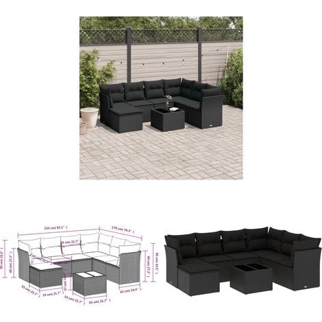 Salon de jardin 8 pcs avec coussins noir résine tressée - Ensemble Salon De Jardin - Meuble De Jardin - Salon De Jardin Design - Mobilier De Jardin Résistant - Canapé De Jardin - Home & Living (1/3)