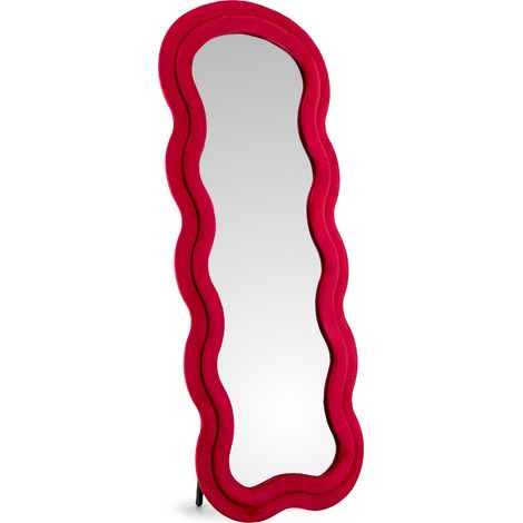 Specchiera da Terra 170x70 cm Design Ondulato Rivestita in Velluto con Supporto in Metallo Specchio Figura Intera Moderno per Camera da Letto Soggiorno Cabina Armadio Rosso