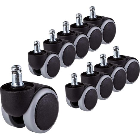lot de 10 roulettes pivotantes, tige courte 11mm, diamètre 50mm, caoutchouc polyuréthane, pour chaise de bureau