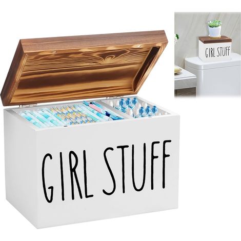 Aufbewahrungsbox für Tampons mit 2 Fächern, Aufbewahrungsbox aus Holz für Damenbinden mit Deckel, für Damenhygieneartikel (1/5)