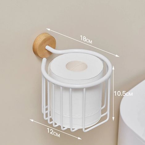 (Style 4) Ensemble de rangement de salle de bain en bois et métal sans perçage – Porte-papier toilette mural, porte-savon et boîte à mouchoirs – Organisateur sans perçage (1/5)