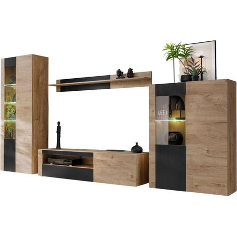 Set da salotto DOUM – Rovere chiaro e nero – L320 x H192 x P45 cm