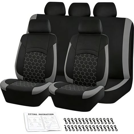 Housses de siège universelles pour voiture, lot de 9 housses de protection en cuir PU pour sièges avant et arrière, compatibles avec les airbags des sièges avant, couleur gris (1/5)