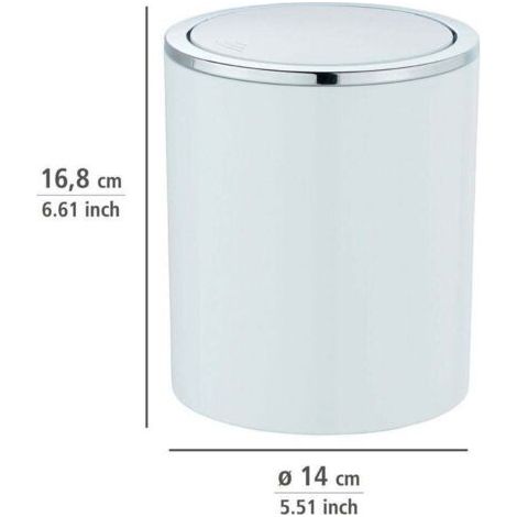 QORVA-Poubelle à couvercle oscillant 2L Inca , Poubelle design salle de bain ou WC, Plastique haut de gamme et chrome, 14 x 16,8 cm, Blanc et argent