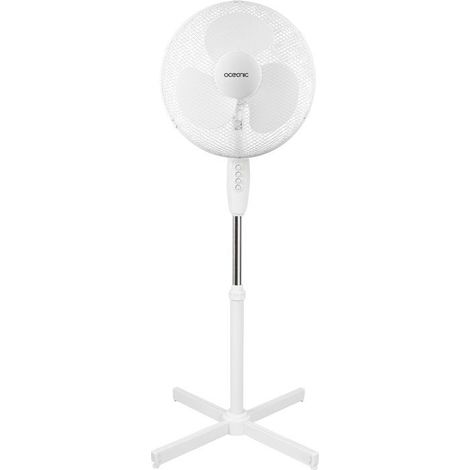 Ventilateur de pied OCEANIC - 45W - Diametre 41 cm - 3 vitesses - Oscillant - Inclinable - Blanc