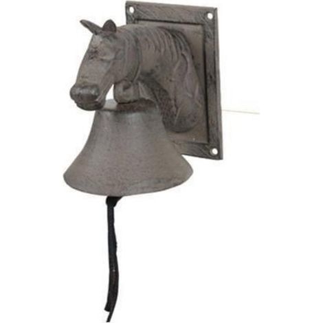 Pferdekopf mit Glocke aus mattem, rostfreiem Metall