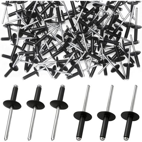 120 Pièces Rivets Aveugles en Aluminium 4mm x 12mm, Rivet Pop Noir Large, Rivet Expansible, Assortiment Rivets Aveugle pour Métal, Bois, Bateaux, avec Boîte (1/5)