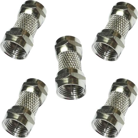 Connecteur Coaxial F Mâle-Mâle Pour Antenne Satellite TV - Adaptateur Plaqué Nickel Sans Perte De Signal - Haute Compatibilité Matériel - Lot De 5 (1/5)