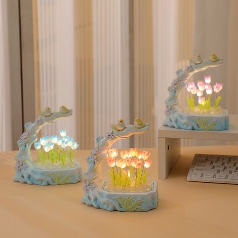 Lampe De Nuit Tulipe - Décoration Florale En Résine - Pour Chambre À Coucher Bureau Salon - 10 cm - 1 Pièce (1/5)