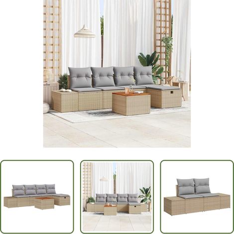 Gartentisch -  Gartensofa-set mit Kissen mit Speicher 6 pcs Beige Poly Rattan (1/5)