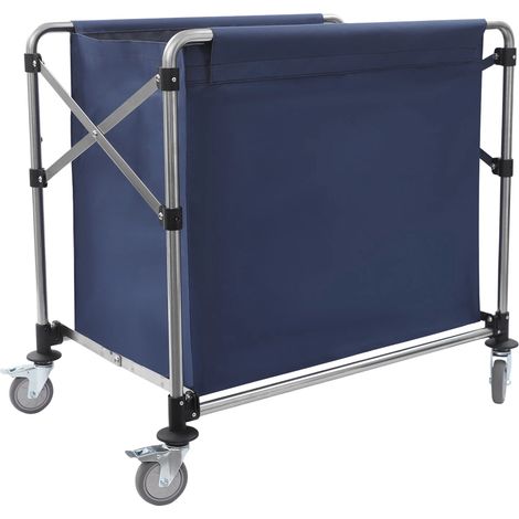 Chariot à linge pliable, Panier à linge commercial avec 4 roulettes, chariot à linge industriel avec cadre pliable en acier inoxydable et tissu Oxford imperméable, charge de 220 lb, bleu