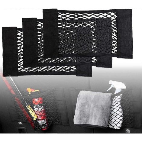 Lot de 3 filets de coffre de voiture, 50 x 25 cm, pour bouteilles, courses et autres objets. Accessoires de rangement pour voiture et camionnette. (1/5)