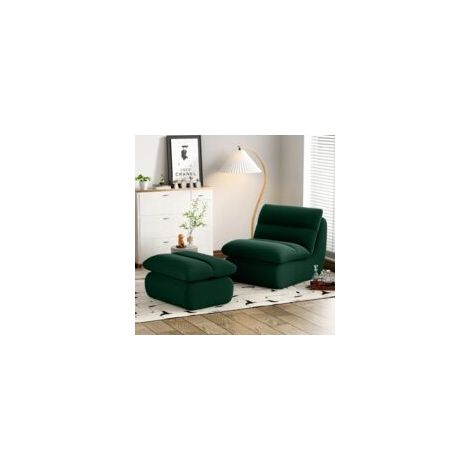 Sofá reclinable con reposapiés, respaldo y cojín de asiento extraíbles, para dormitorio o salón, de pana, color verde (1/5)