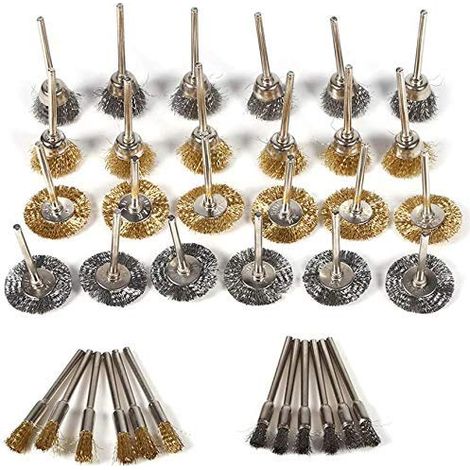 36Pcs Brosse en Inox/Laiton de Polissage Ø6/15/25mm, Brosses Métallique Rotatifs Perceuse de Forage/Meuleuse, Outils pour Éliminer Rouille/Corrosion/Peinture/Nettoyage Ustensiles (1/5)