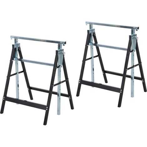 Set of 2 Adjustable Telescopic Builders Trestle, DIY Steel Work Bench Carpenter, Folding Saw Horse Tools Black