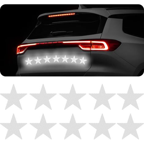 CCYKXA  10 Stück sternförmige reflektierende Warnaufkleber, hochintensive reflektierende Aufkleber für Autos, sternförmige reflektierende Aufkleber für Motorräder (Weiß)