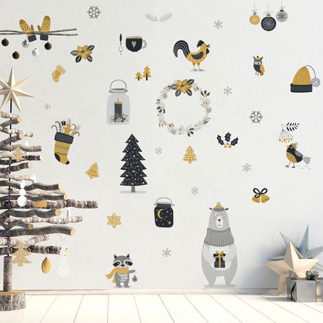 Sticker Noël animaux scandinave - Autocollants stickers adhésifs noël - décoration fêtes - 30x40cm (1/5)