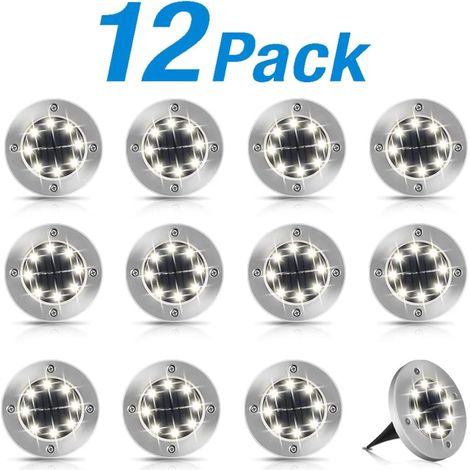 MINKUROW Luci Da Terra Solari 12 Pezzi 8 Led Luci Da Terra Solari Faretti Da Terra Impermeabili [Classe Di Efficienza Energetica A+++] (12-Luce Bianca) (1/5)