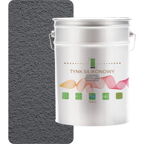 Enduit silicone pour façades extérieures, gris acier, qualité supérieure 1,5 mm, 15 kg (1/5)