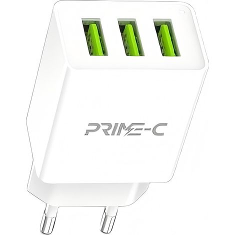 Chargeur domestique avec 3 ports USB, 3,4 A et prise européenne.