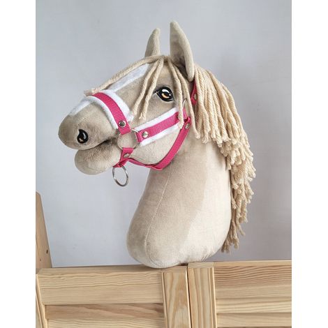 Cavezza regolabile per cavallo Hobby Horse A3 rosa scuro con pelliccia bianca (1/3)