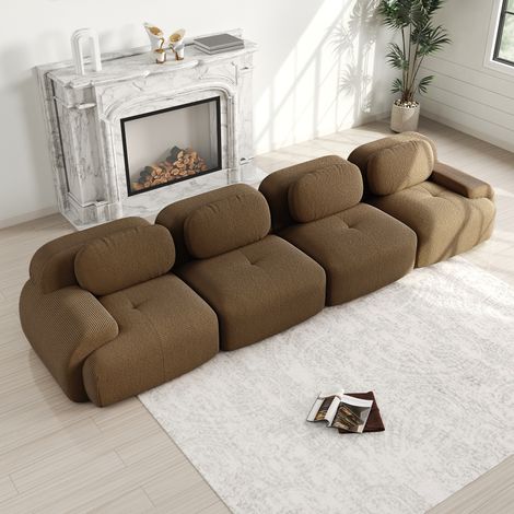 Canapé 4 places en velours côtelé moelleux, sans armature, coussin 32D ultra-doux, ergonomique, résistant aux animaux, livré sous vide, modulable, prêt à l’emploi, parfait pour salon, chambre, bureau, (1/5)