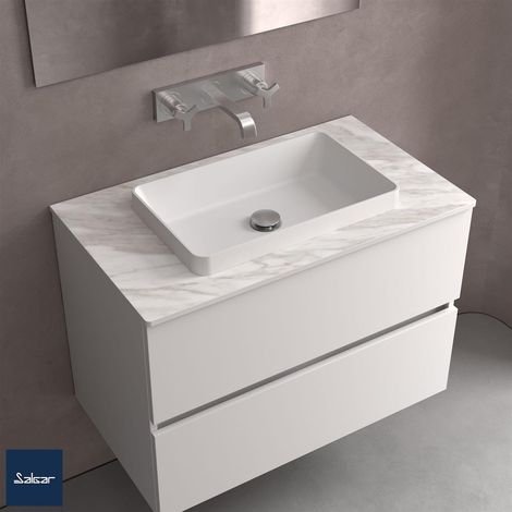 Lavabo semi-encastré MAEL sans siphon ni vidage à bouton SOLID SURFACE BLANC MAT 502 x 44 x 301 mm (1/3)