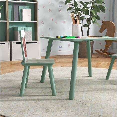 Tavolo e 2 sedie per bambini, set 3 pezzi con motivo animali, verde, 3-8 anni HAVRYA (1/4)