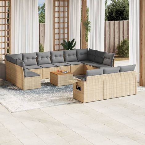 Set sofás jardín 14 pzas y cojines ratán sintético beige mezcla vidaXL (1/3)