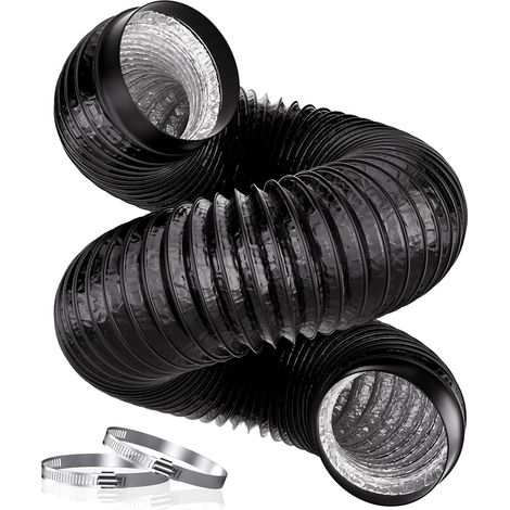 Tuyau d'évacuation d'air 150 mm, tuyau en aluminium PVC de 3 m, avec 2 colliers de serrage pour hotte aspirante, ventilateur, sèche-linge, extracteur, noir (1/5)