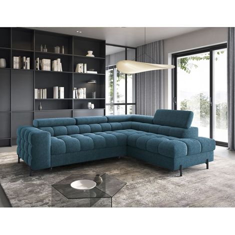 Ecksofa mit Schlaffunktion Sofa AMARA Stoff Aphrodite Dunkelblau Ottomane Rechts (1/5)
