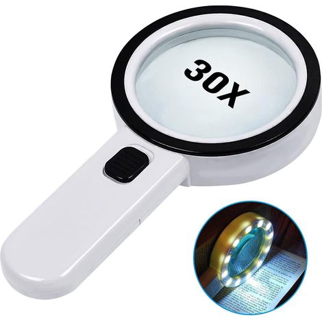 loupe De Lecture, Loupe 30x Avec 12 Led Lumire - Loupe De Lecture Lumineuse Pour Personnes Ges - Pour La Lecture, Les Pices De Monnaie, Les Timbre (1/5)