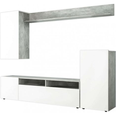 Parete Attrezzata Soggiorno Bridge 207x34x170 h cm in Truciolare bilaminato Bianco (1/5)
