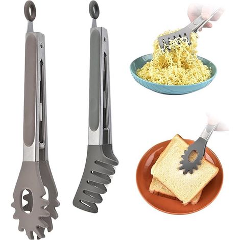 Lot de 2 pinces à spaghetti - Pinces de cuisine - Pinces de service - Pinces à barbecue - Acier inoxydable et silicone (1/5)