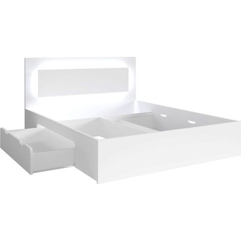 Bett 140x200 cm in weiß FAIDO-166, Kopfteil mit LED-Beleuchtung (1/3)