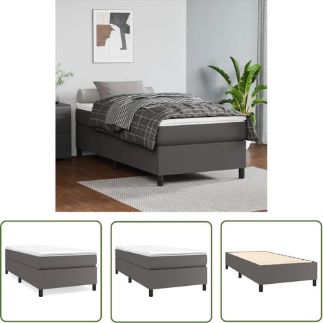 The Living Store Boxspringbett mit Matratze Grau 90x200 cm Kunstleder - Boxspringbett - Doppelbett - Bettenrahmen - Kunstlederbett - Graues Bett (1/5)