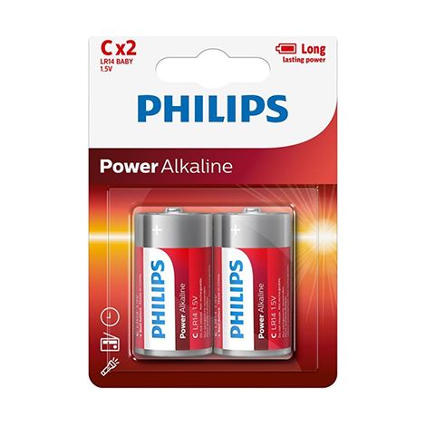 Confezione blister da 2 batterie alcaline LR14 C 2BP Power Philips (1/2)