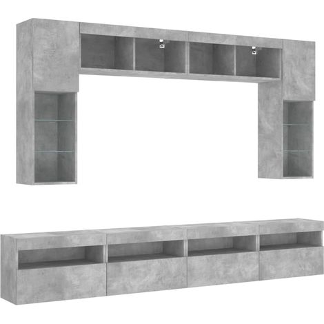 Ensemble de meubles TV muraux 8 pcs et lumières LED gris béton vidaXL