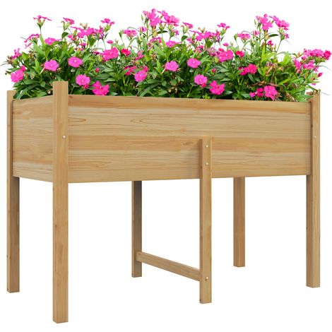 Outsunny mesa de cultivo de madera huerto urbano elevado 115x55x80 cm jardinera de cultivo con tela no tejida para cultivo plantas flores verduras (1/5)