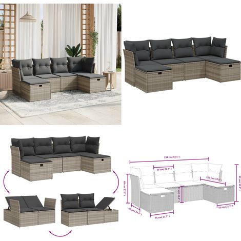 vidaXL Salon de jardin 6 pcs avec coussins gris clair résine tressée (1/5)