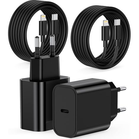 25W Chargeur Rapide, 2PCS Chargeur Rapide 14/14 Plus/14 Pro/14 Pro Max/13/12/11/SE/X/XS/XR SE 8 7 6, USB C Prise et 2M Cable Secteur C-to Lightning Mural Alimentation Adaptateur (1/5)