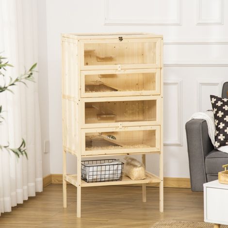 Cage en bois naturel pour hamster 5 niveaux 60x40x120 cm avec rampes et toit grillagé, grande volière Nagarium nacelle pour rongeurs, petits animaux et hamster nain