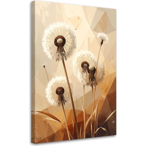 Quadro su tela, Fiori di tarassaco decorativi in una composizione geometrica beige. - 70x100 (1/2)