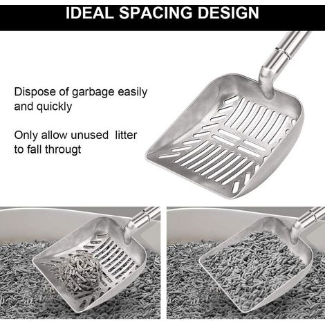 1 pièce en métal pelle à litière pour chat pelle à litière pour chat ensemble pelle à litière pour chat à long manche avec ensemble de balai en plastique adapté au nettoyage de la litière pour chat - (1/4)