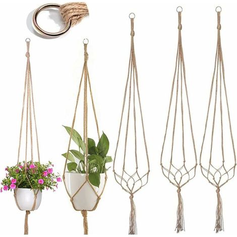 Lace plant hanger indoor and outdoor lace hanging flower basket with hook flower pot holder cotton rope wall hanging flower pot for terrace ceiling bohemian home decoration, 35 inches / 42 inches (5 p (1/5)