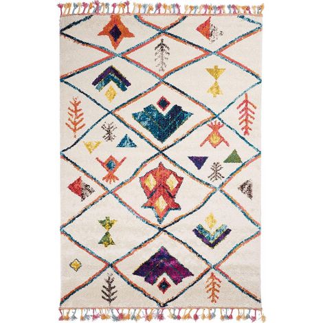 Tapis berbère motifs tribaux 80x150 blanc LYN5 OURIKA