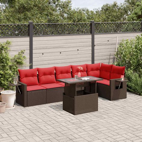 7-teiliges Gartensofa-Set mit Kissen, braun, Polyrattan (1/5)